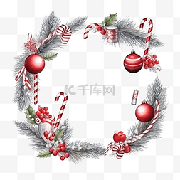 圣诞装饰卡片图片_圣诞装饰框架插图图画冷杉树枝与