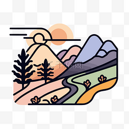 山和风景形状的徒步旅行图标 向