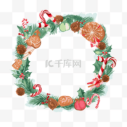 圣诞边框水彩图片_圣诞边框剪贴画新鲜水果和圣诞花