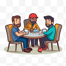 三个男人围坐在桌子旁剪贴画 向