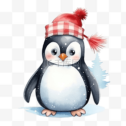 可爱的企鹅圣诞节与水彩插图