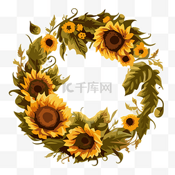 秋天剪贴画中的向日葵花环的插图