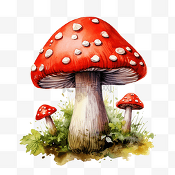 木耳蘑菇图片_鲜红色飞木耳毒蘑菇水彩插图