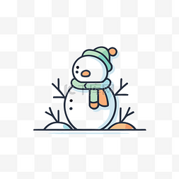 冬季背景与雪人图片_雪人图标在细线与彩色围巾冬季时