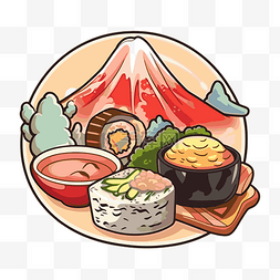 午餐食物图标与日式炸玉米饼和米
