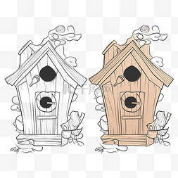 树鸟房子图片_儿童着色书插图老鸟筑巢的房子