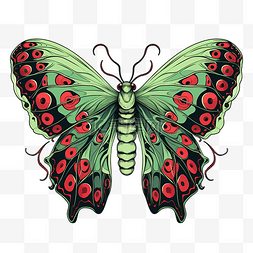 绿色的蛇图片_万圣节生物飞蛾，背上有红色和黑
