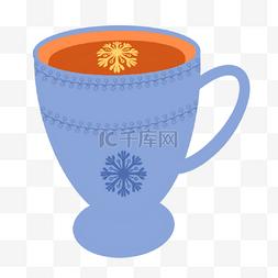 卡通蓝色雪景图片_蓝色热可可咖啡杯