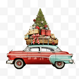 准备迎接圣诞节，在老式汽车的车