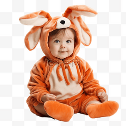 一个装扮成兔子的小男孩在万圣节