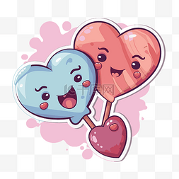 两个卡通可爱的心形花形棒棒糖 