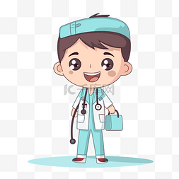 医疗剪贴画卡通男孩穿着工作服拿