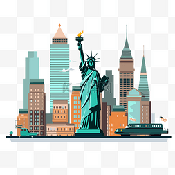 纽约卡通图片_纽约剪贴画平面矢量图自由女神像