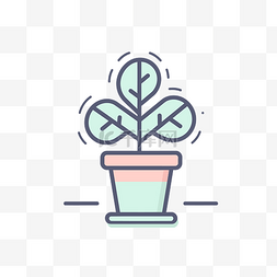 简单的盆栽插图图片_白色背景上盆栽图标中的线性植物