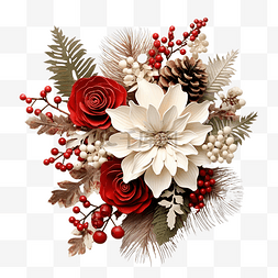 圣诞装饰花卉组合物雪花冬青松果