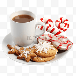 木板和咖啡图片_盘子上的圣诞礼物和木桌上的一杯