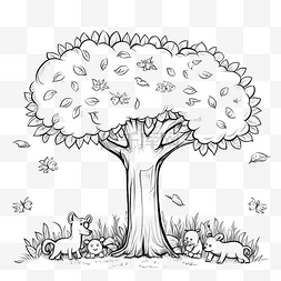 动物植物漫画图片_花园里的树卡通铅笔画风格的动物