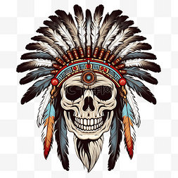头骨装饰图片_美洲原住民印第安酋长头骨png插图