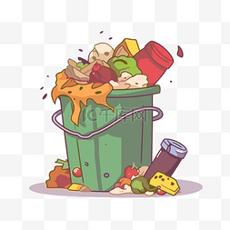 垃圾剪贴画 绿色桶装满食物卡通 