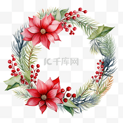 植物花卉装饰框图片_水彩圣诞花环的树枝