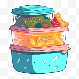 特百惠卡通风格的容器和食品元素