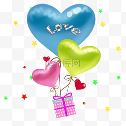 热气球礼物卡通图片_卡通礼物气球多彩的蝴蝶结爱心装