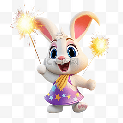 PNG兔子人物跳跃和微笑有趣的生日