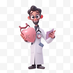3d 卡通医生持有心脏医疗保健概念