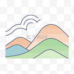 山和云的线条插图 向量