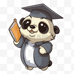 卡通熊猫在毕业帽与一本书剪贴画