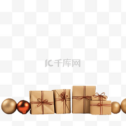 圣诞礼品框图片_圣诞礼品盒和木桌上的冷杉树枝的