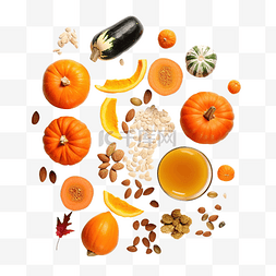 新鲜蔬果标志图片_南瓜汁秋收蔬菜水果和坚果感恩节