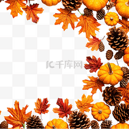由南瓜松果和树叶制成的秋季图案