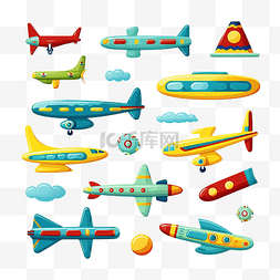 玩扁平图片_飞机玩具扁平元素玩具元素贴纸