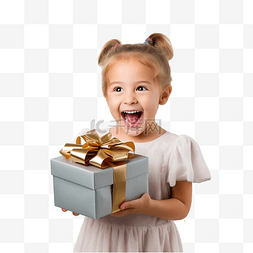 小女孩打开礼盒，带着喜悦和幸福