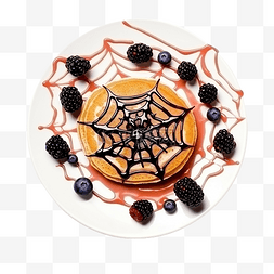 万圣节早餐用黑莓蜘蛛网煎饼