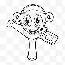 拿着手机的卡通猴子彩页轮廓素描