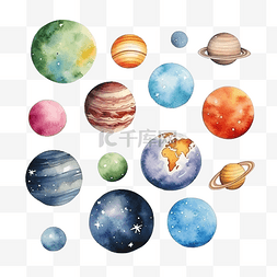 地球水彩水彩插图与太阳系行星