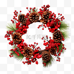花环装饰框图片_圣诞花环装饰，配有松果和山楂浆