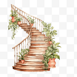 水彩楼梯图片_可爱的楼梯水彩插图