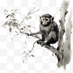 AICG小猴爬树元素立体免抠图案