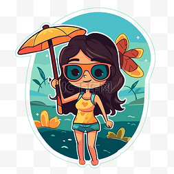 站在水里图片_卡通女孩站在水里撑着伞剪贴画 