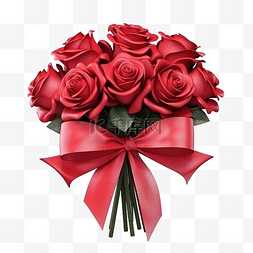 红色蝴蝶結图片_逼真的玫瑰花绑着红色蝴蝶结丝带