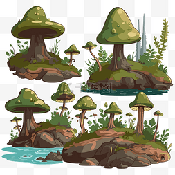 与水背景图片_森林剪贴画集卡通蘑菇在森林中与