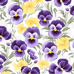 三色紫罗兰花无缝图案中提琴黄色