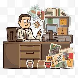 桌上的文件图片_坐在办公桌前的办公室男性角色，