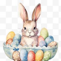 复活节彩蛋与耳朵兔子水彩