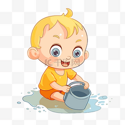 水坑里的鱼图片_幼儿剪贴画蓝色卡通婴儿穿着黄色