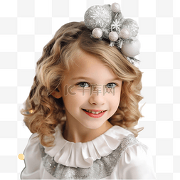小女孩的礼物图片_装饰圣诞树附近可爱微笑小女孩的