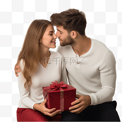 女人送男人礼物图片_幸福的情侣在房间里送礼物，房间